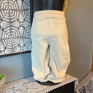 Cream Embroidered Jogger Sweatpants for Women